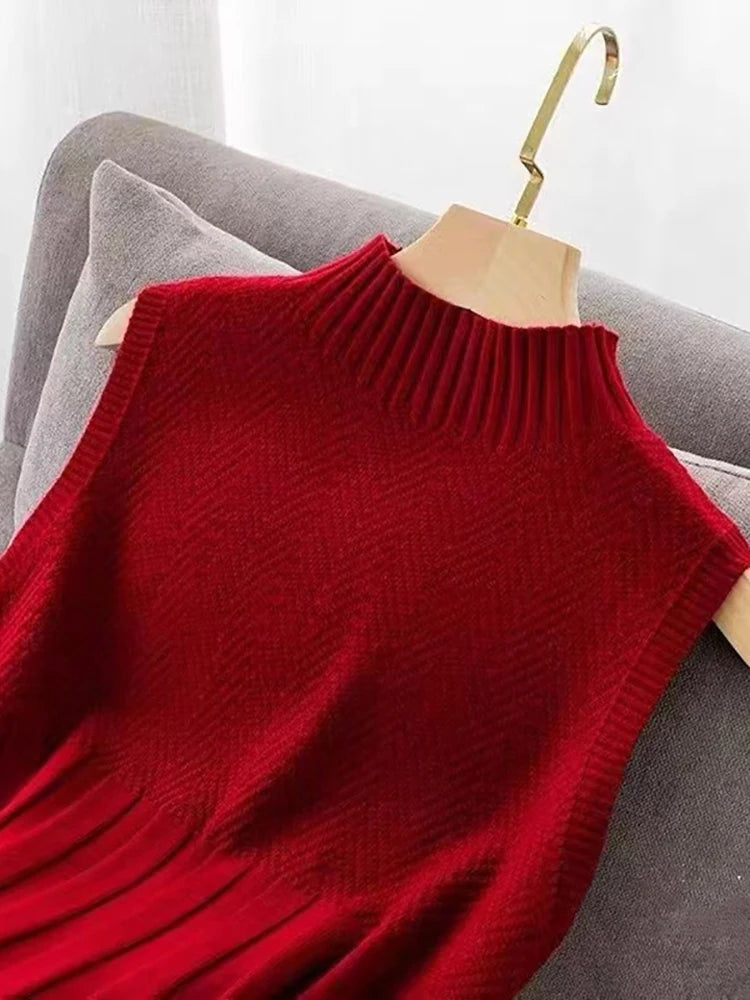 Women's HELIAR Summer Knitted Tank Tops™ Solid Sleeveless Half High Collar Slim Base T-Shirts