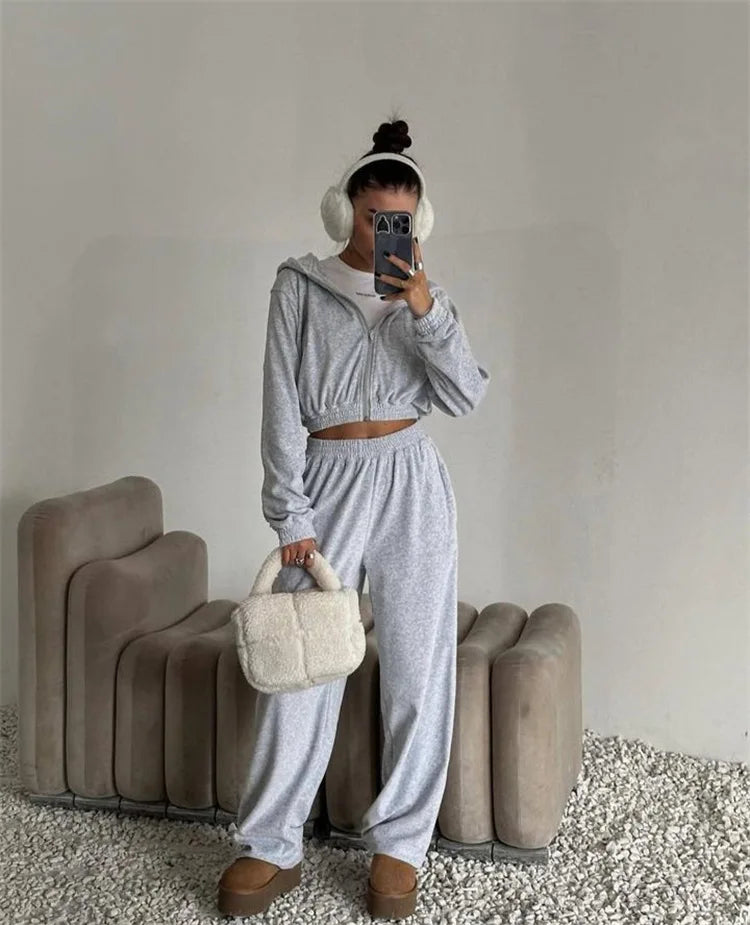 Women's Casual Two Piece Set™ Long-sleeved Hooded Cardigan + Elastic Trousers Tracksuit
