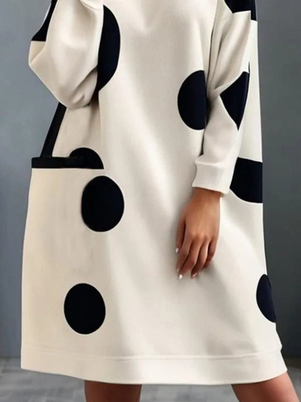 Women's Polka Dot Dress™ Krismile Long Sleeves Loose Pockets Mock Neck Dress