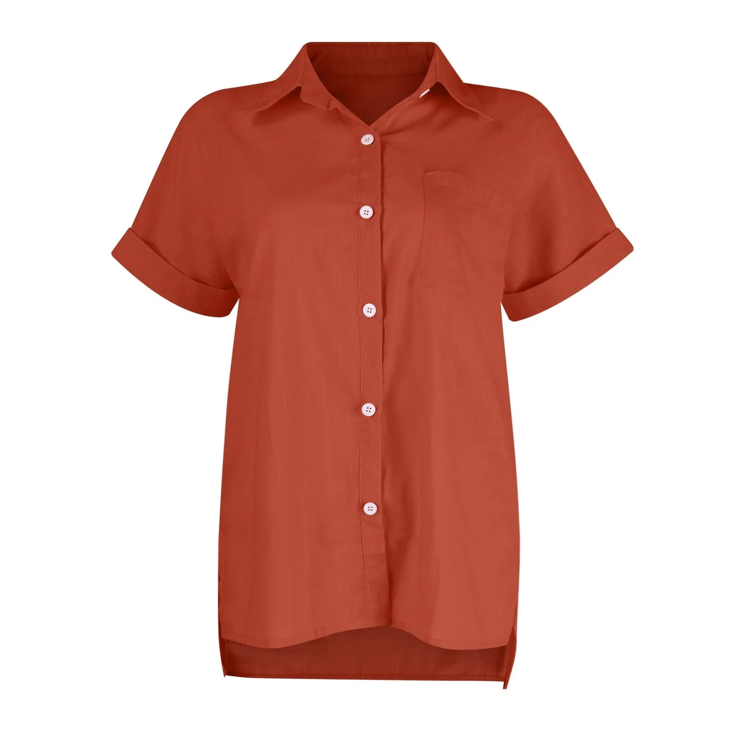 Women's  Cotton Linen Classic Shirts™ Short Sleeve Lapel Button Down Shirt