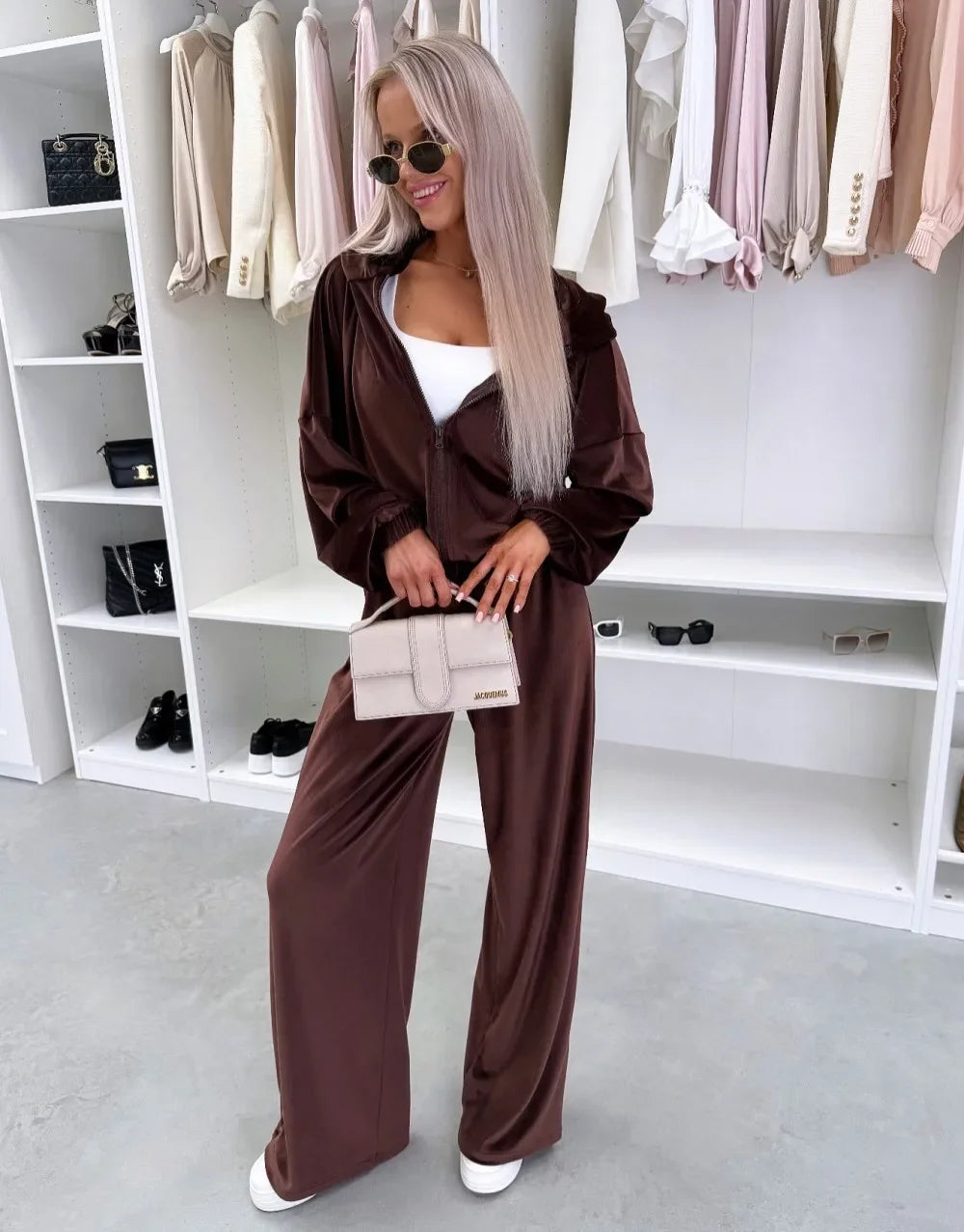Women's  Casual Outfit™ Zipper Hooded Cardigan + Wide Leg Pants Two Piece Set