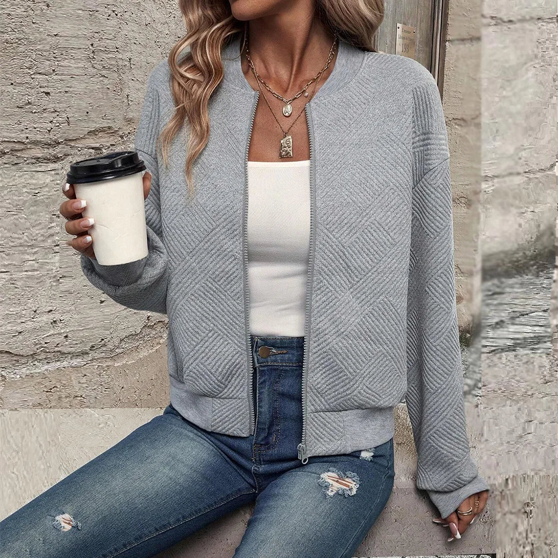 Women's zipper jacket™ baseball collar casual jacket