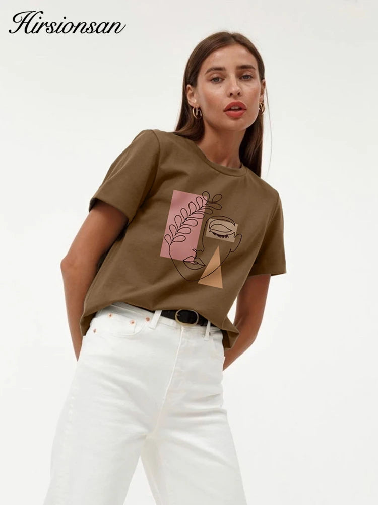 Women's Hirsionsan Aesthetic Character Printed T Shirt™  Vintage Soft Summer Cotton Basic Loose Tops