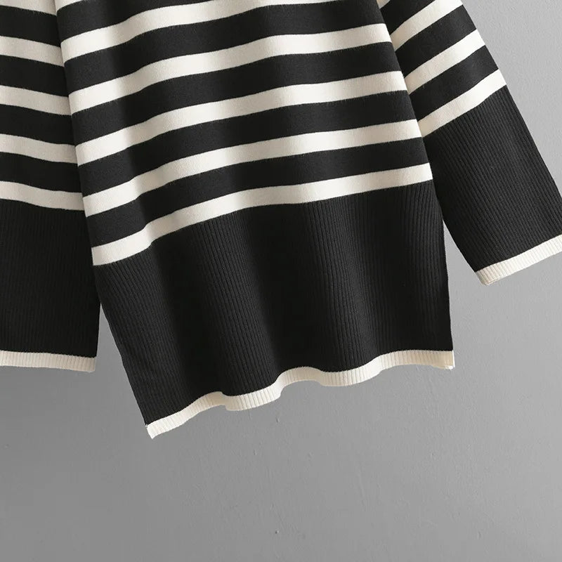 Women's Suits™ SINGREINY Striped Turtleneck Sweater High Waist Wide Leg Pants Knitted Loose Suits