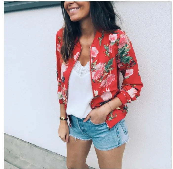 Women's Elegant Zipper Bomber Jacket™ Floral Printed Jackets