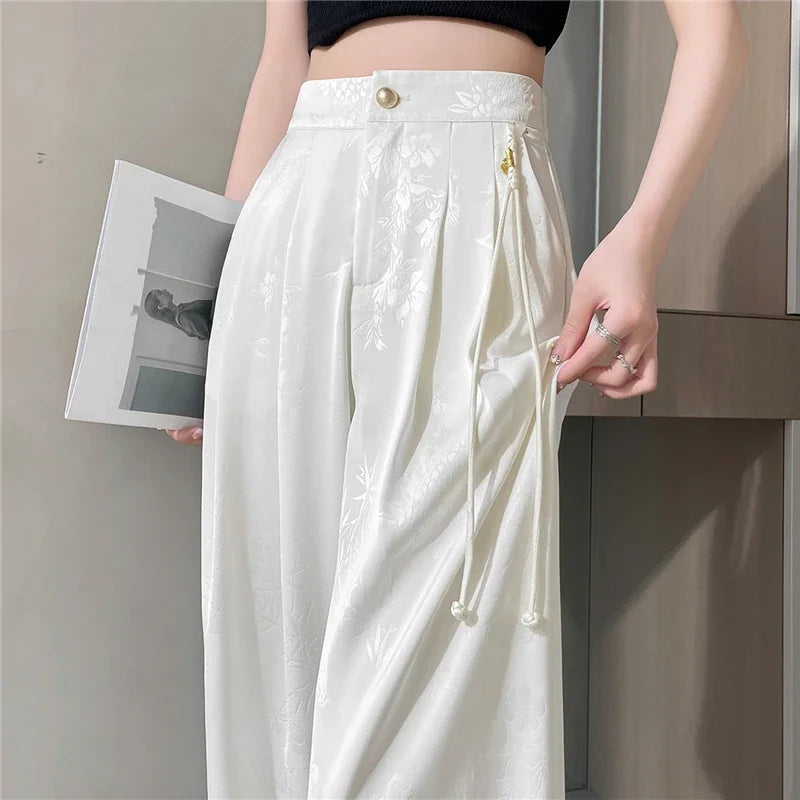 Women's Jacquard Wide Leg Satin Pants™ Casual Loose Pants