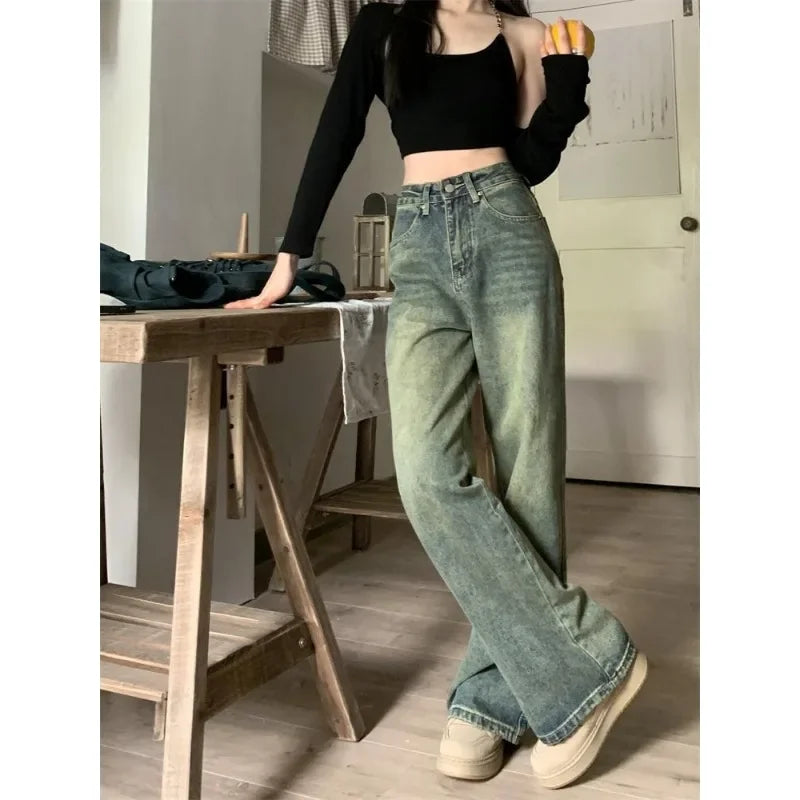 Women's Baggy Jeans™ Y2K Vintage Irregular High Waist Slimming Wide Leg Mop Long Pants Blue Baggy Jeans