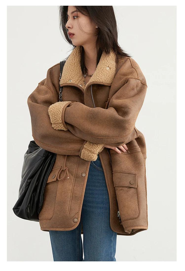 Women's Jackets™ CHIC VEN Thick Warm Solid Suede Reversible Outer Loose Coat