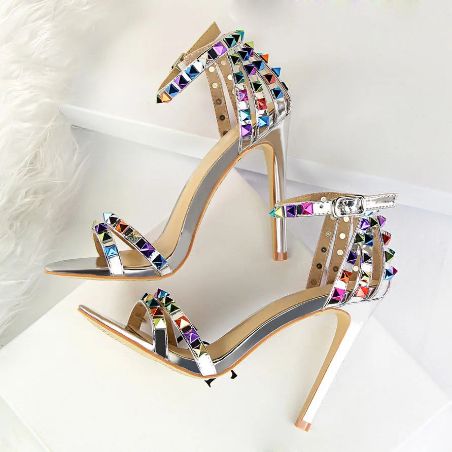 Women High Heels Rivets Studded Sandals™  Stiletto Gladiator Pumps Open Toe Luxury Sandals