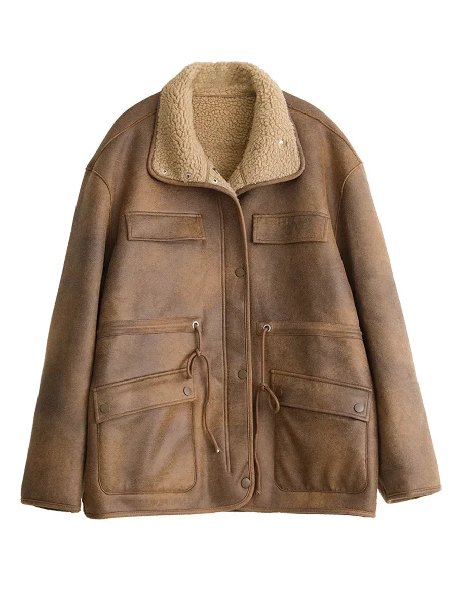 Women's Jackets™ CHIC VEN Thick Warm Solid Suede Reversible Outer Loose Coat