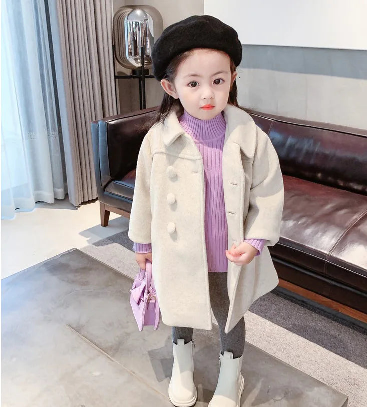 Girl's Long Cotton Coat™ Korean Style Thickened Double-breasted Jacket