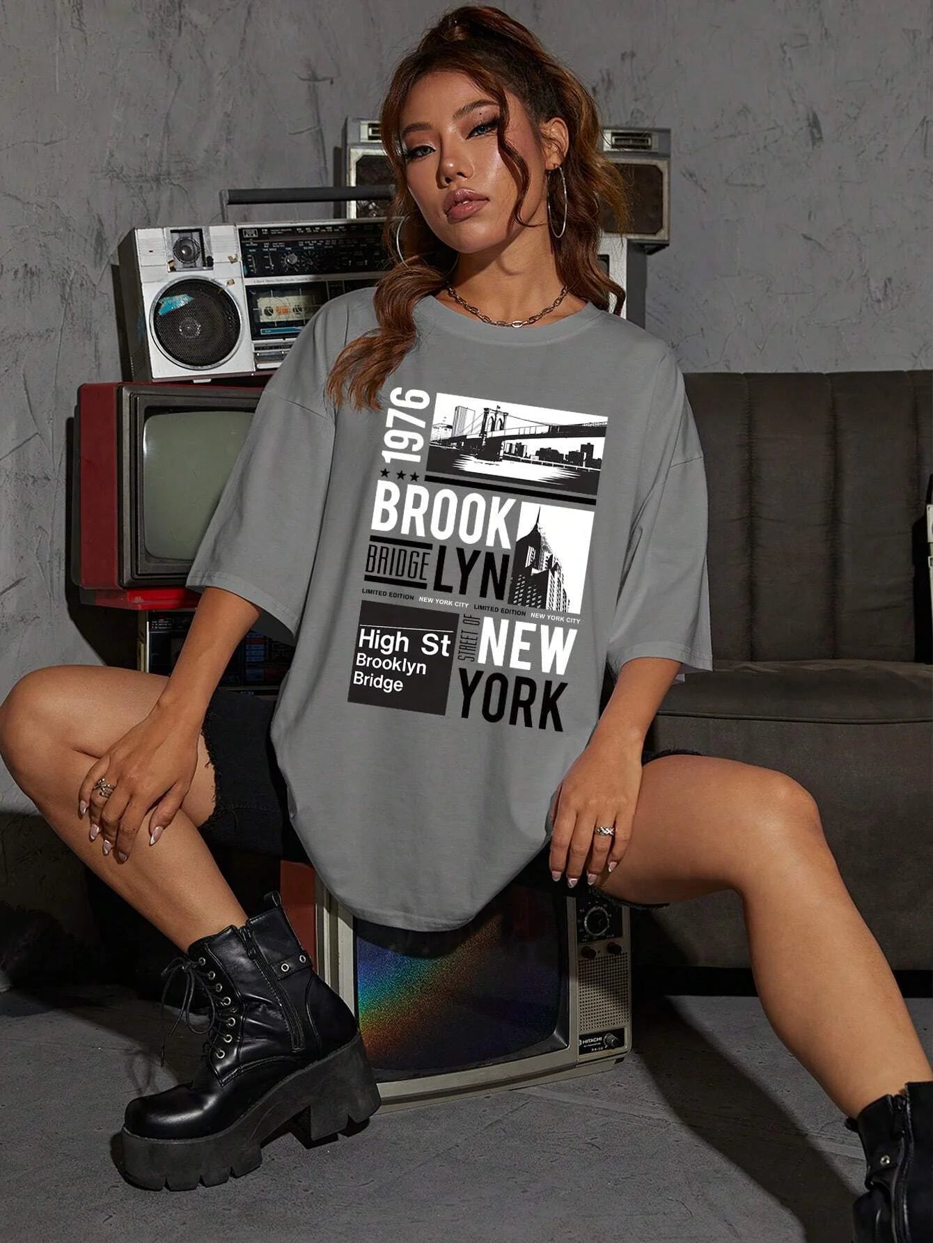 New York Brooklyn 1976 Printing Women's T-Shirt™  Short Sleeve Basic All-Match T-shirts