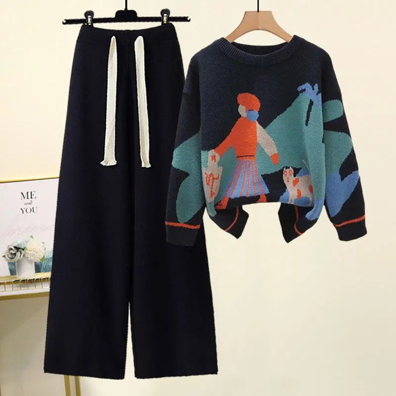 Women's Suits™ Autumn Winter New Western Style Knitted Sweater Loose and Slimming Casual Pants