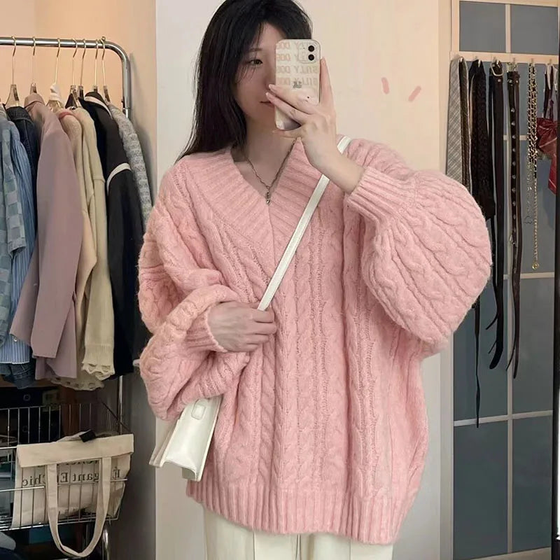 Women's Harajuku Sweater™ Oversized Korean Long Sleeve V Neck Loose Pullovers