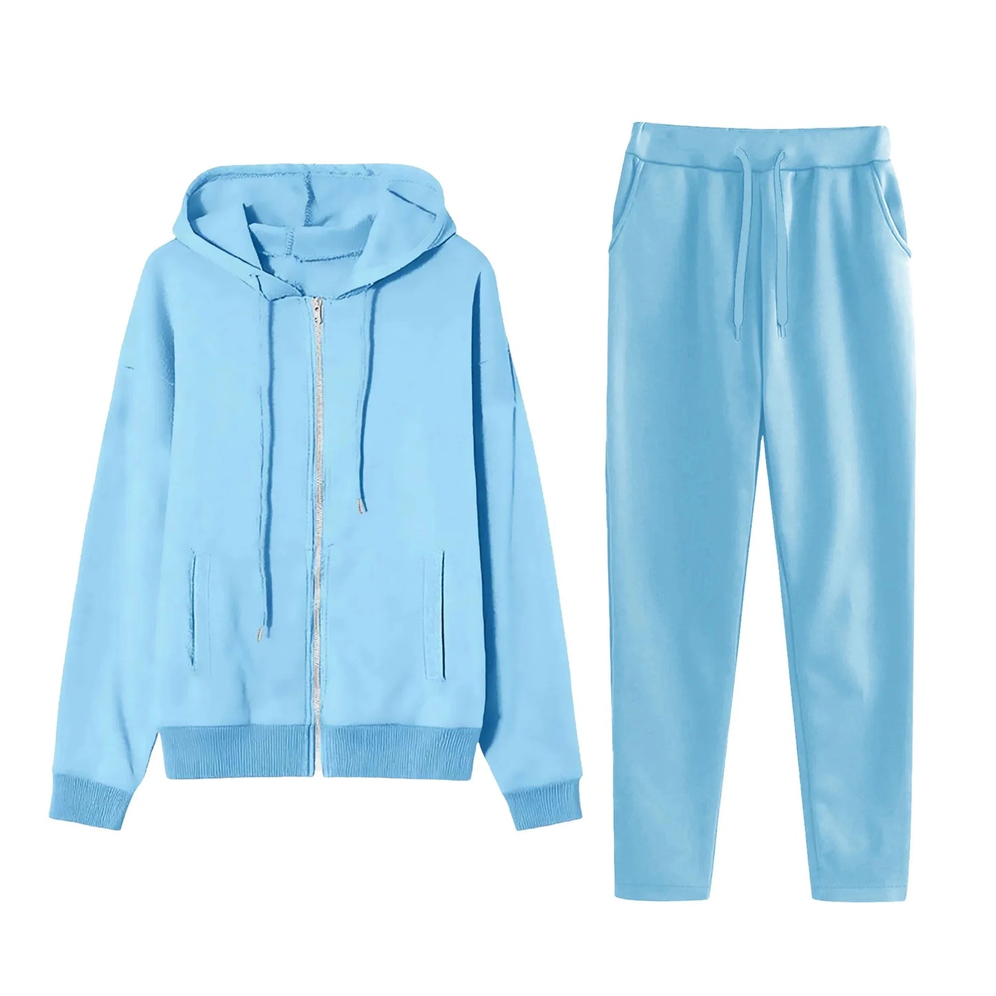 Women's Cross-Border Polyester Cotton Blend Outfit™ Zipper Back Pocket Hoodie And Pants Two-Piece Set