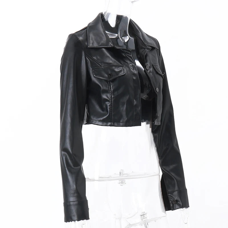 Women's Faux Leather Short Jacket™ Y2K Turn-down Collar Fashion Grunge Street Casual Coats