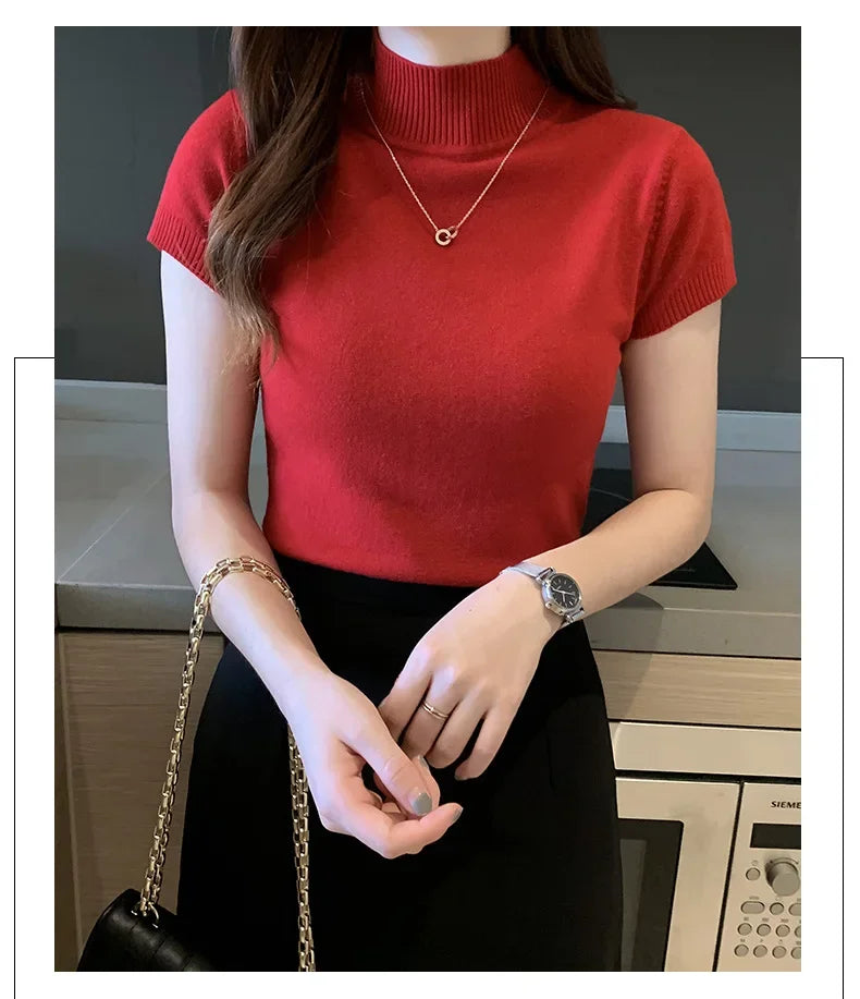 Women's Half-High Neck T-Shirt™ Casual Korean Style Elegant Tops