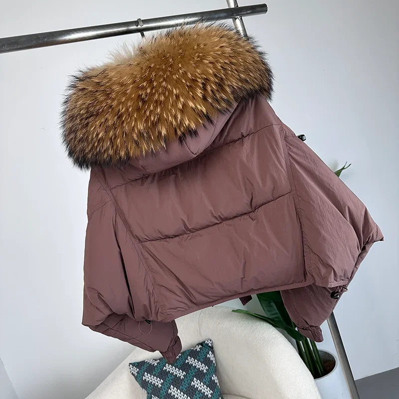 Women's Duck Down Loose Winter Jacket™ Real Fox Fur Raccoon Fur Collar Hooded Thick Warm Detachable Coat
