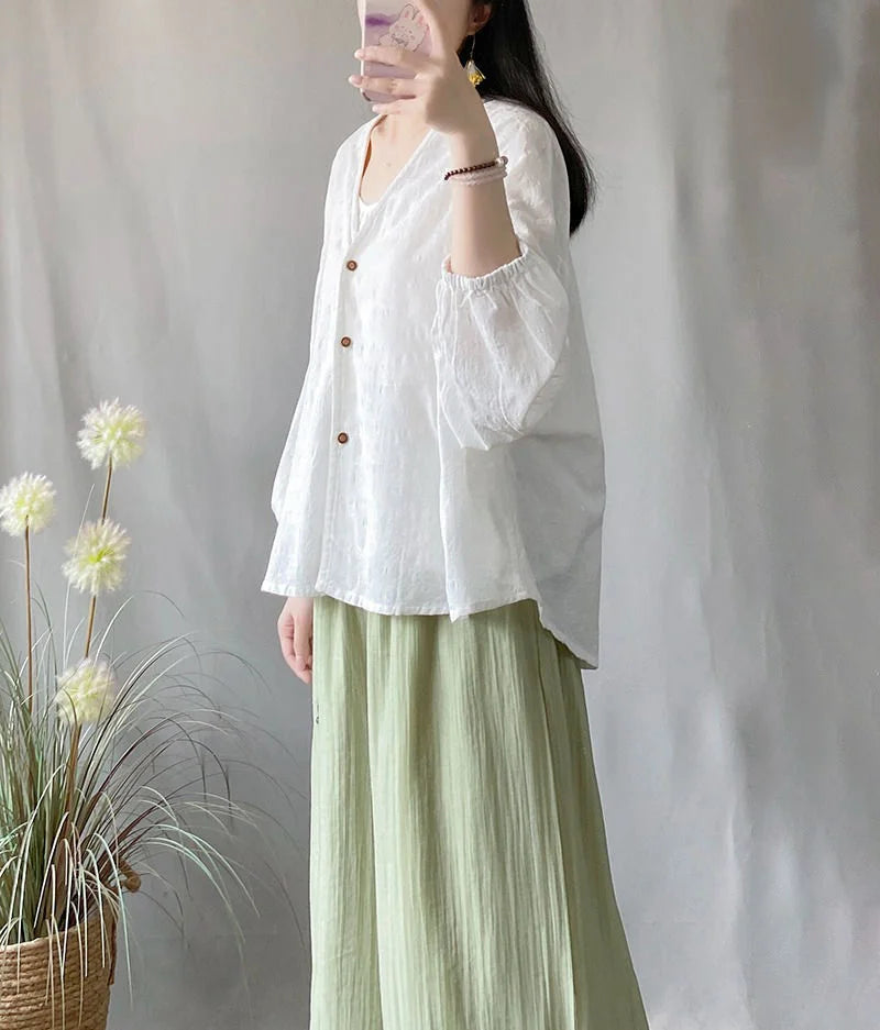 Women's Loose Cotton Linen Summer Tops™ Long Sleeve Shirt Air Conditioning Tank Top