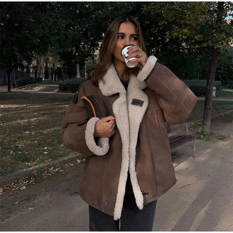 Women's Vintage Faux Leather Coat™ Warm Thick Fluffy Long Sleeve Big Lapel Single Button Winter Jacket