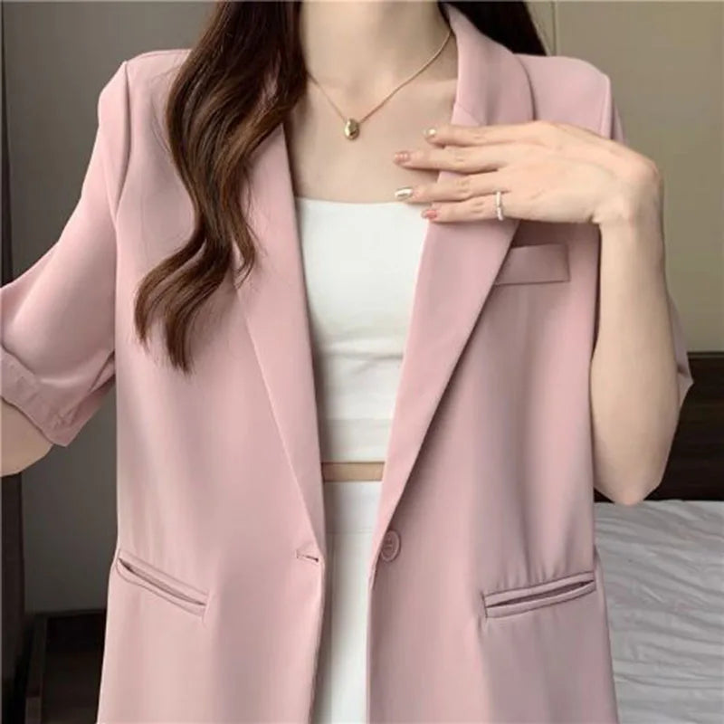 Women's Short-sleeved Blazer Jacket™ Single Button Notched Collar Outwear