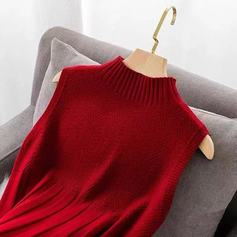 Women's HELIAR Summer Knitted Tank Tops™ Solid Sleeveless Half High Collar Slim Base T-Shirts