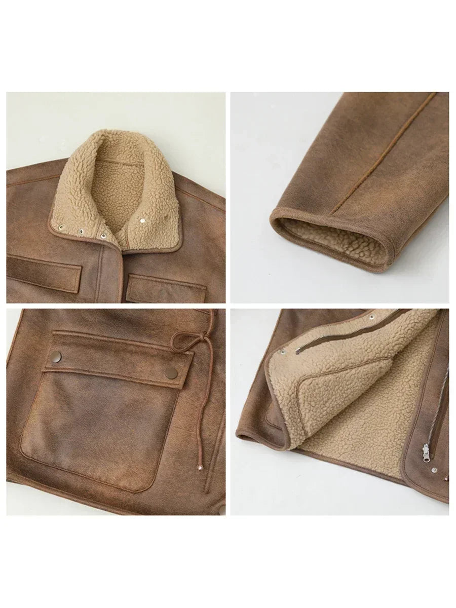 Women's Jackets™ CHIC VEN Thick Warm Solid Suede Reversible Outer Loose Coat