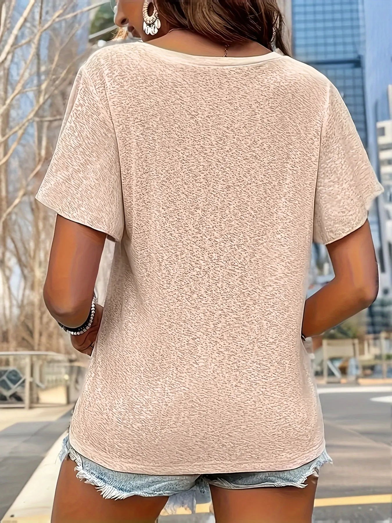 Women's V-neck simple T-shirt™ leisure flared sleeve T-shirt