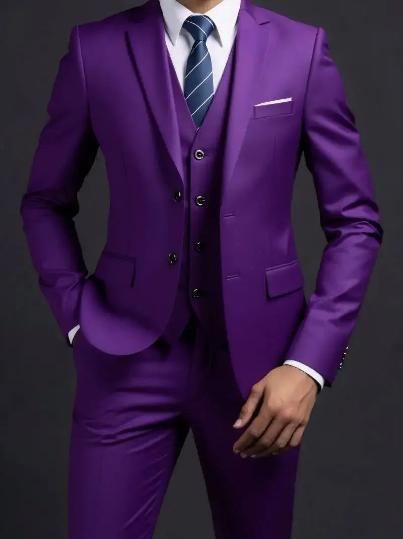 Men's Suit (Blazer+ Vest + Trousers) British Style Solid-color Suit
