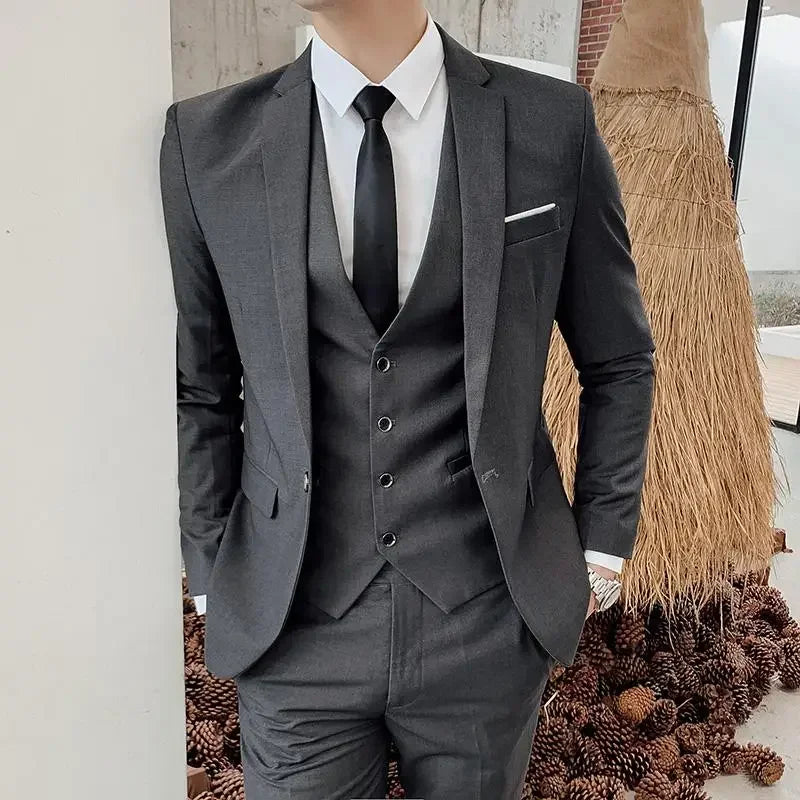 Men's Suit (Blazer+ Vest + Pants)™ Solid Color Casual Slim-fit Suit