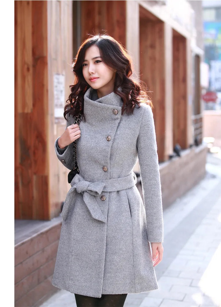 Women's Woolen Overcoat Jacket™ Windproof Warm Comfortable Medium-Length Single-Breasted Belt