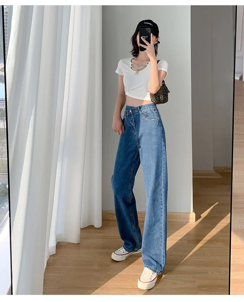 Women's Denim Jeans™ Irregular High-Waisted Wide Straight-Leg Draped Trousers