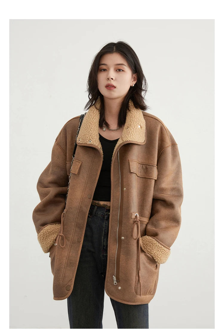 Women's Jackets™ CHIC VEN Thick Warm Solid Suede Reversible Outer Loose Coat