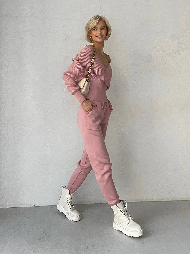Women's Knitted Tracksuit™ Off Shoulder Knitted Long Sleeve Sweater  and Pants Suits