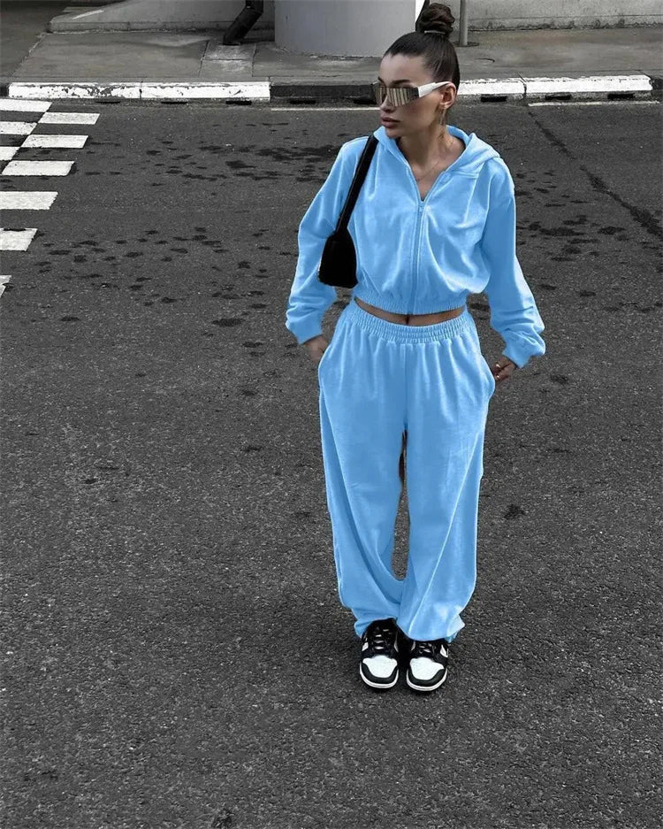 Women's Casual Two Piece Set™ Long-sleeved Hooded Cardigan + Elastic Trousers Tracksuit