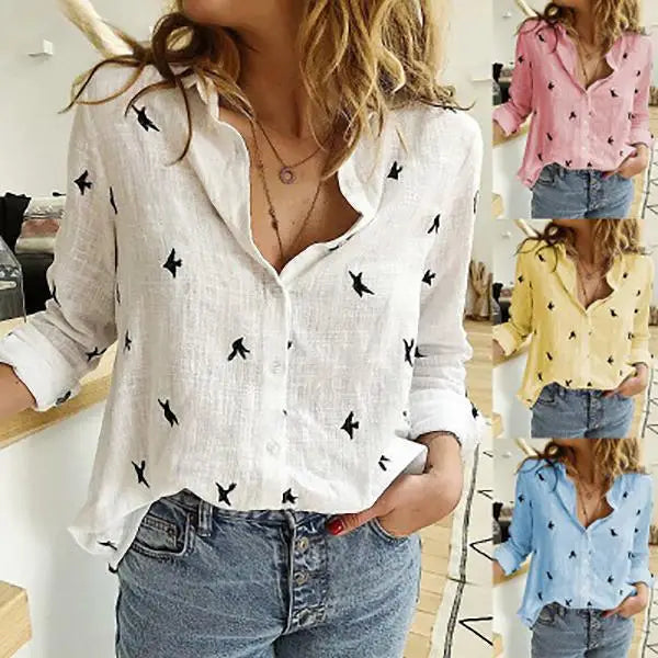 Women's Elegant Cotton Linen Shirts™ Casual Solid Button Lapel Long Sleeve Loose Shirts