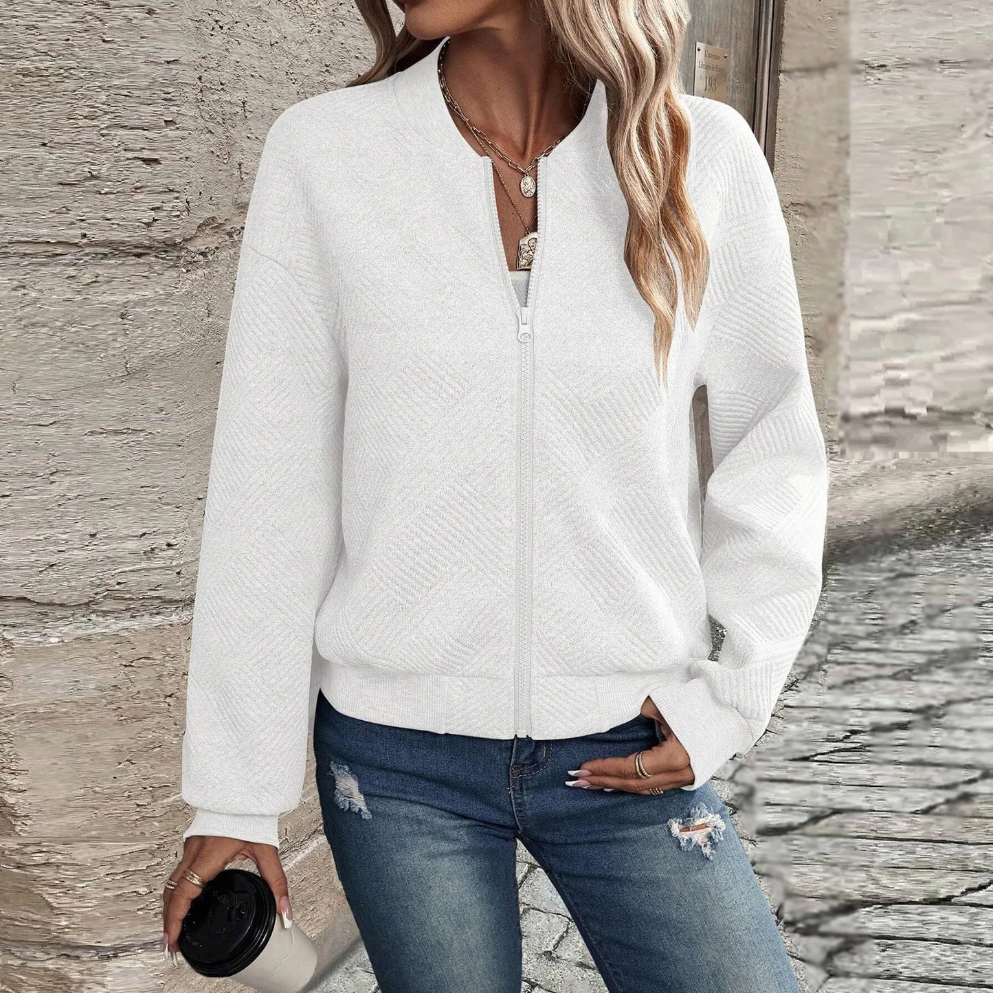Women's zipper jacket™ baseball collar casual jacket