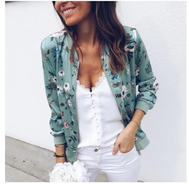 Women's Elegant Zipper Bomber Jacket™ Floral Printed Jackets